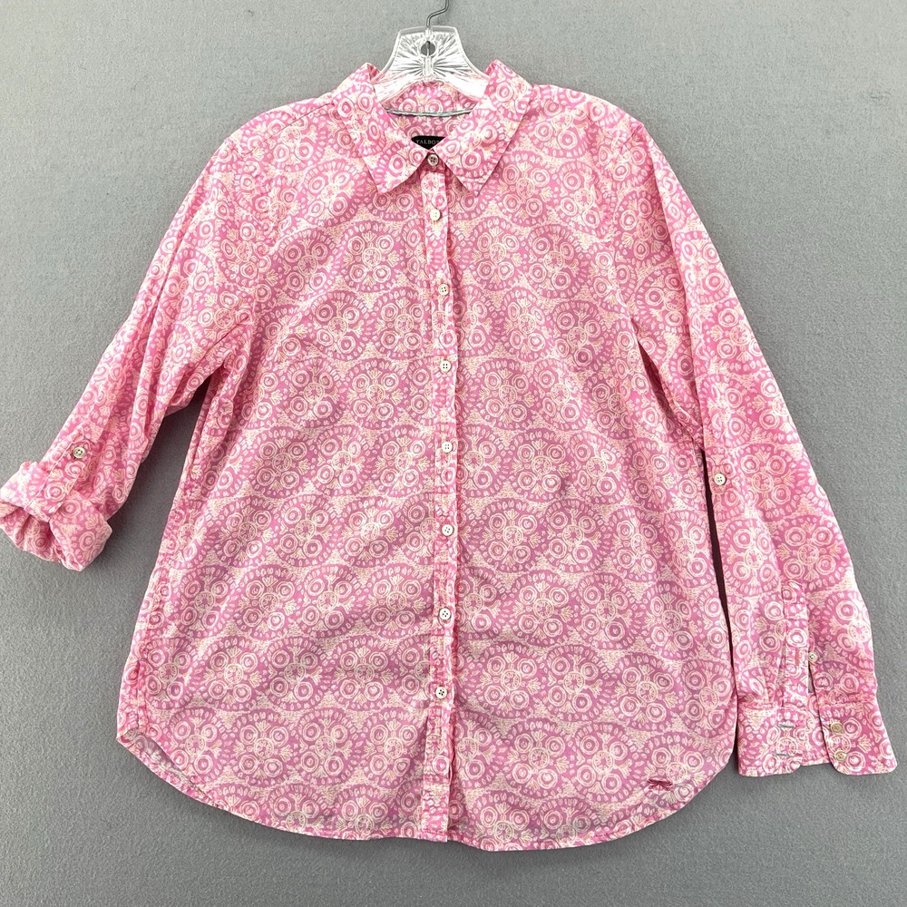 NWOT Talbots Womens Pink Long Sleeve Button Down Roll Tab Shirt Size Large